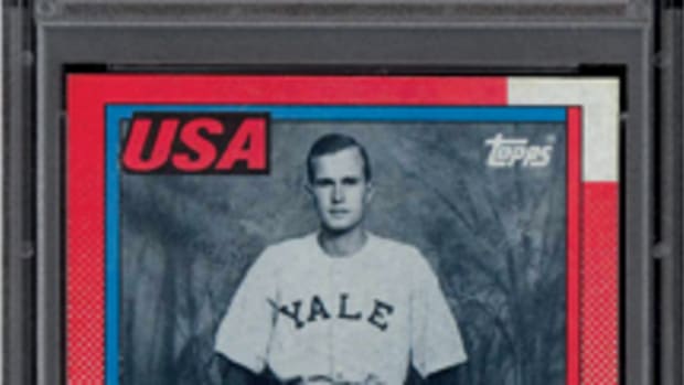 The 1990 George Bush cards not issued directly to the President have a surface similar to other Topps baseball cards issued in 1990. (Photo courtesy of Professional Sports Authenticator.)