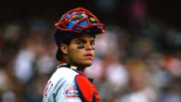  Catcher Ivan Rodriguez of the Texas Rangers during the game against the San Francisco Giants at Pacific Bell Park on July 16, 2000 in San Francisco, California. (Photo by Sporting News via Getty Images)