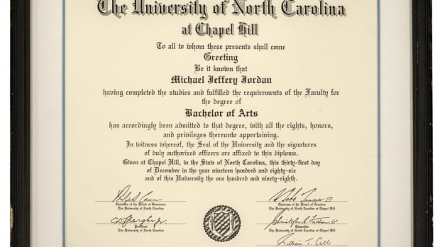 Michael Jordan's 1986 University of North Carolina diploma is one of the basketball superstar's historic college-era items that will be displayed at the Long Beach Coin, Currency, Stamp & Sports Collectible Expo, January 30 - February 1, 2014. (Photos courtesy of Goldin Auctions.)