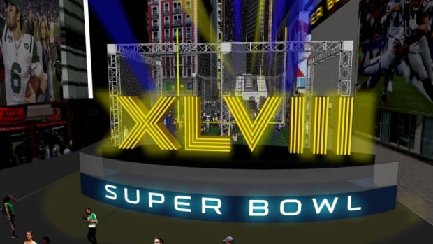 An artist’s rendering of the 36-foot-high XLVIII Super Bowl Roman numerals on Super Bowl Boulevard for the 48th edition of the annual game. Artist renderings provided by the NFL. 