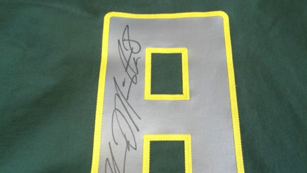 Marcus Mariota went second in the NFL Draft, behind Jameis Winston. But many feel he has greater long-term potential in the NFL. This Oregon-issued, signed Mariota jersey sold for nearly $6,000 online. 