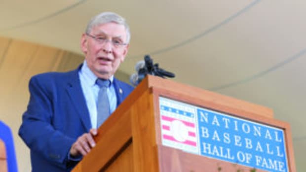  Bud Selig gives his induction speech at Clark Sports Center during the Baseball Hall of Fame induction ceremony on July 30, 2017 in Cooperstown, New York. (Photo by Mike Stobe/Getty Images)