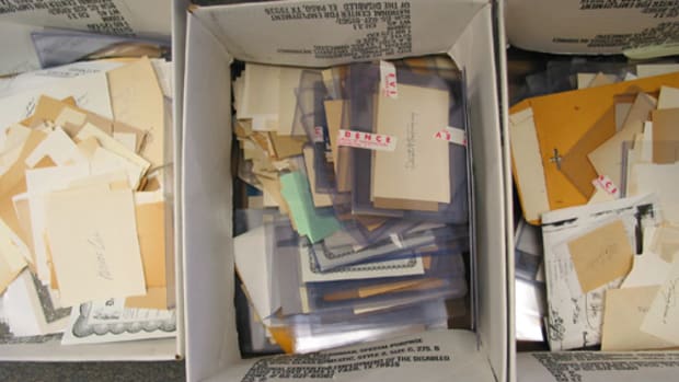 These boxes of forged cuts represent only a small sampling of the tens of thousands produced by the gang. The FBI took this photo at its 2000 press conference announcing the bust of the ring and it has not been shown to the public before, like several of the images accompanying this article.
