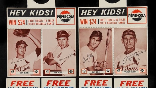 A look at a sampling of the 1963 Pepsi-Cola Colt .45s cards, with tabs, issued on a regional basis around Houston. Photo courtesy Heritage Auctions. 