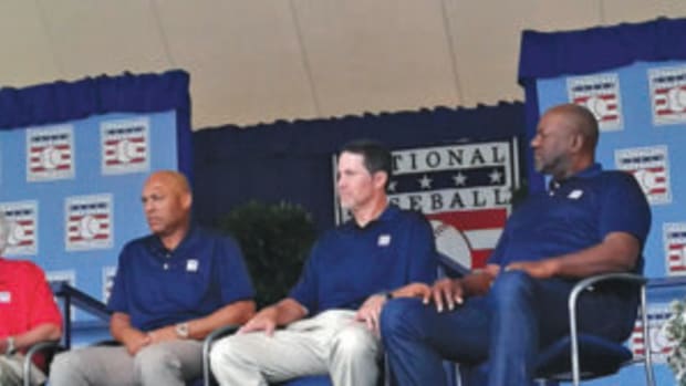  Mariano Rivera, Mike Mussina and Lee Smith at the 2019 Baseball Hall of Fame roundtable event during Induction Weekend.