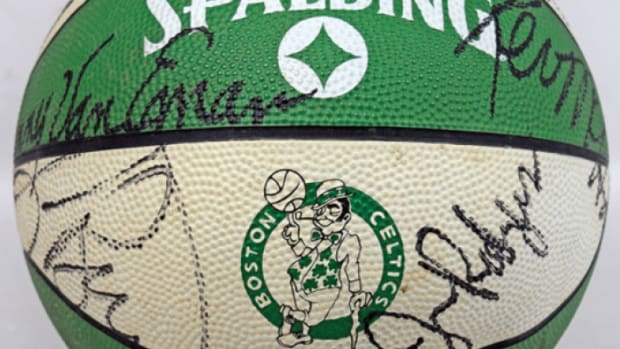 A team ball signed by the 1989-90 Boston Celtics.
