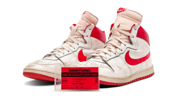 An autographed pair of Michael Jordan's Nike Air Ships from his rookie season in 1984, which sold for a record $1.4 million.