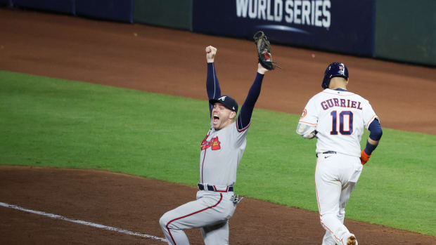Freddie Freeman records the final out of the 2021 World Series.