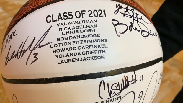 Special Basketball Hall of Fame ball signed by members of the 2021 class.