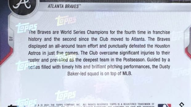 Topps 2021 World Series card that features two glaring errors.
