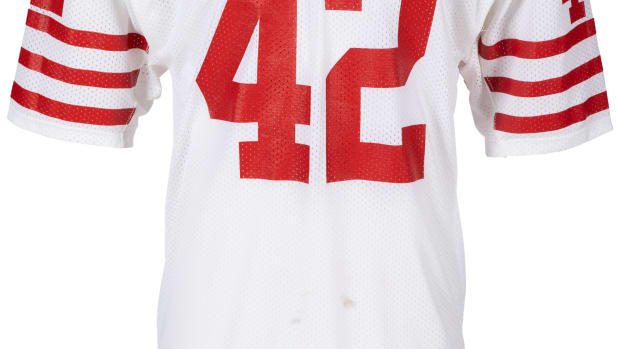 Game-worn Ronnie Lott jersey from Super Bowl XXIV in 1990.