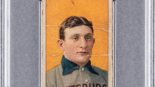 A T206 Sweet Caporal Honus Wagner being auctioned by Goldin Auctions.