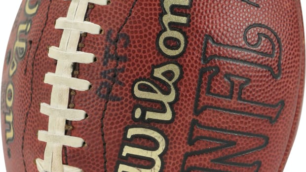 The ball Tom Brady threw for his first career NFL touchdown pass.
