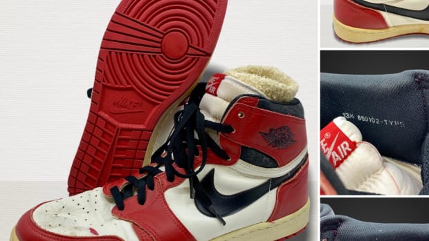 Nike Air Jordans worn by Michael Jordan during his NBA rookie season in 1984-85.