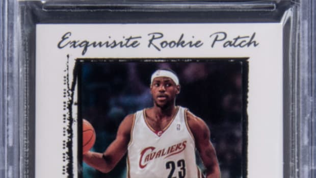 2003-04 Exquisite Collection LeBron James rookie card that sold for $2 million at Goldin Auctions.