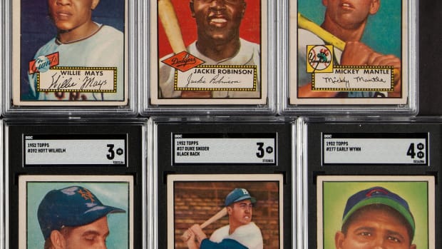 A 1952 Topps Baseball set featuring Willie Mays, Jackie Robinson and Mickey Mantle.