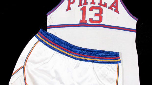 Wilt Chamberlain's game-worn vintage Lakers Jersey sold for $4.9