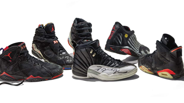 The Dynasty Collection includes a Nike Air Jordan sneaker from each of Michael Jordan's six NBA championships.