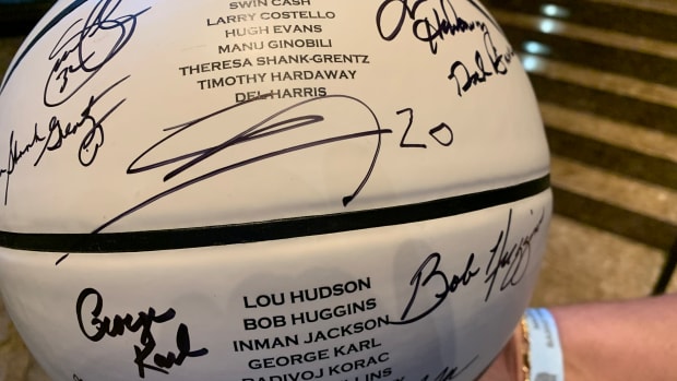 Naismith Basketball Hall of Fame ball signed by the members of the 2022 class.