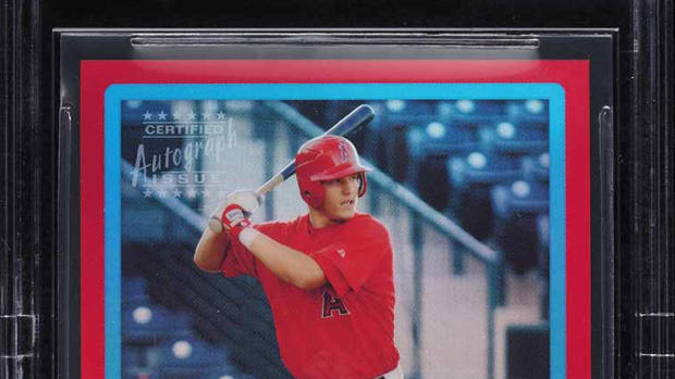 2009 Bowman Chrome Draft Prospects Mike Trout Red Refractor rookie card.