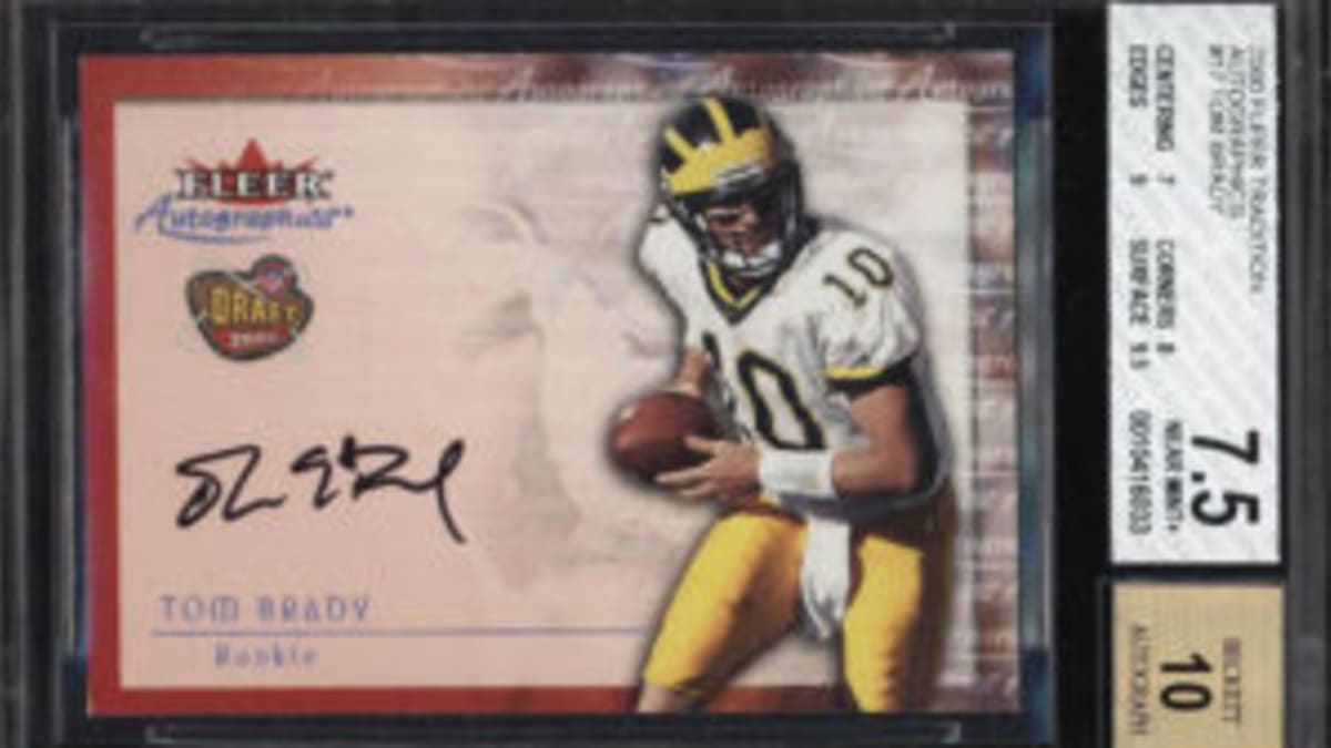 This jersey numbered Tom Brady game-used Super Bowl ball relic auto card  sold privately for an all-time record price of $425,000. 