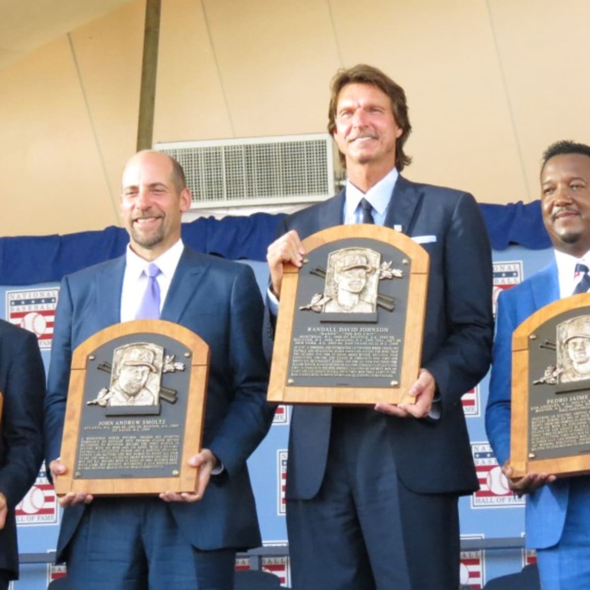 Pedro Martinez displays his plaque along with Hall Of Fame