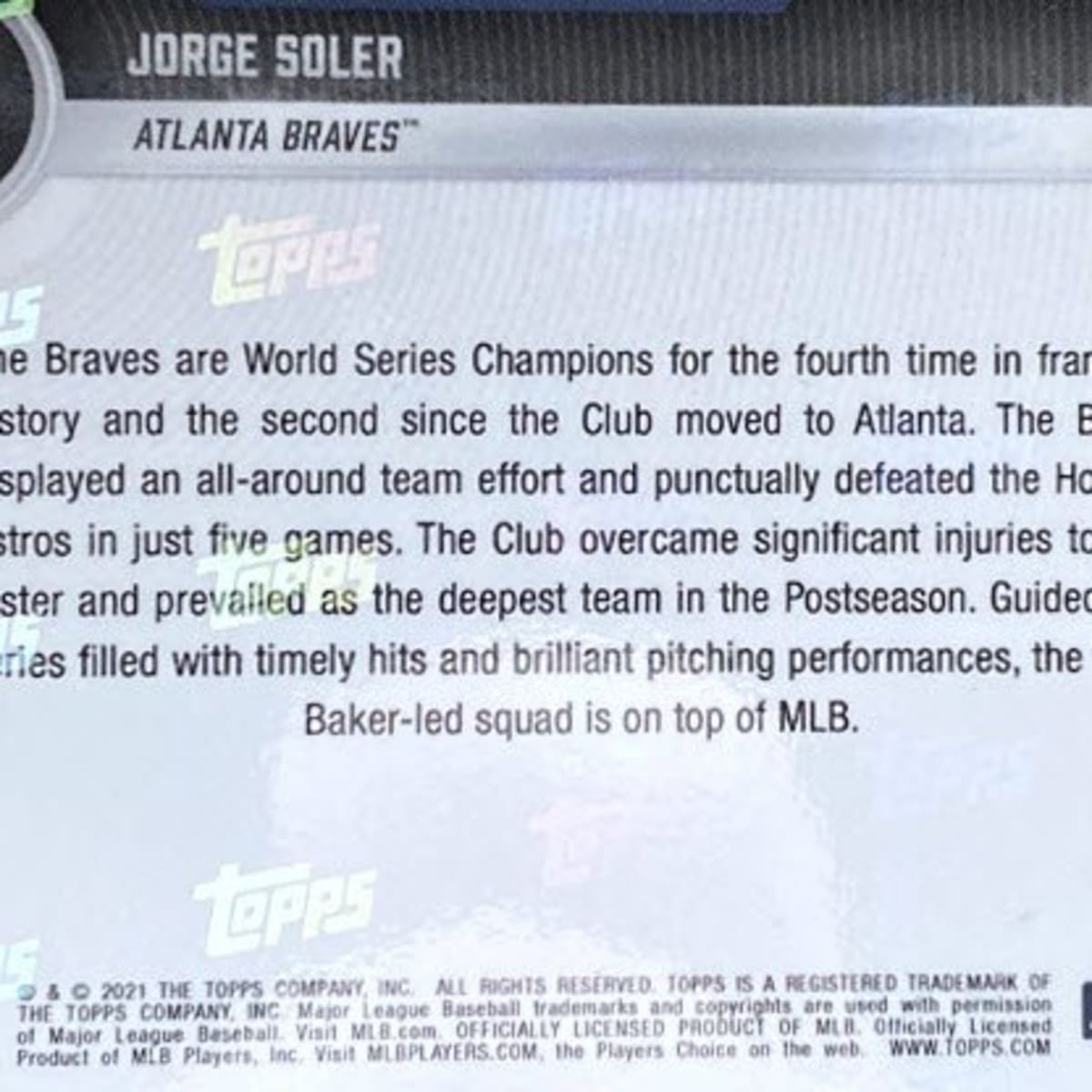 Atlanta Braves 2021 World Series Champions - 2021 MLB TOPPS NOW