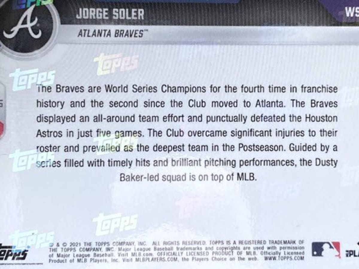 Oops: Topps apologizes for glaring errors on Braves World Series cards -  Sports Collectors Digest