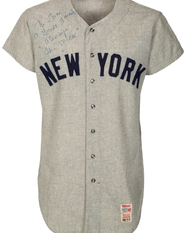Mickey Mantle jersey from the final game of his career and from his infamous home run off Denny McLain.