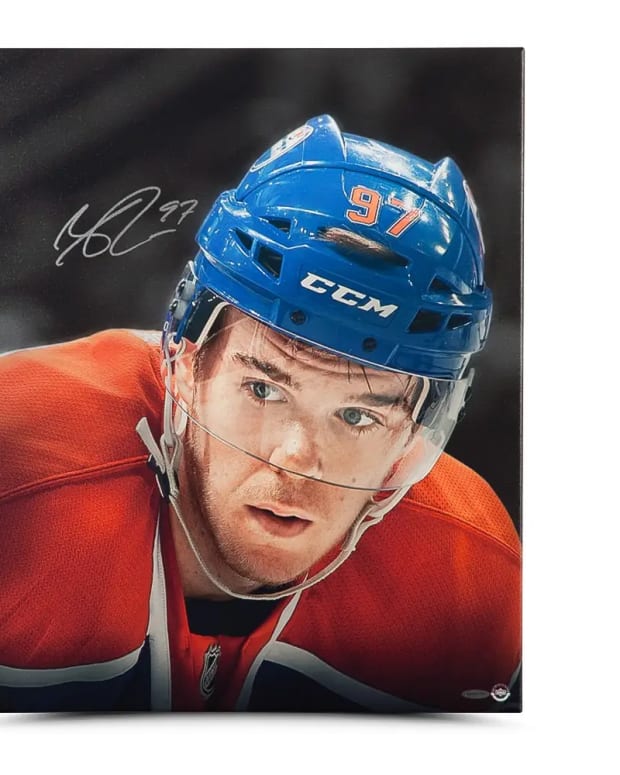 Connor McDavid autographed "Up Close & Personal" Stretched Canvas painting.