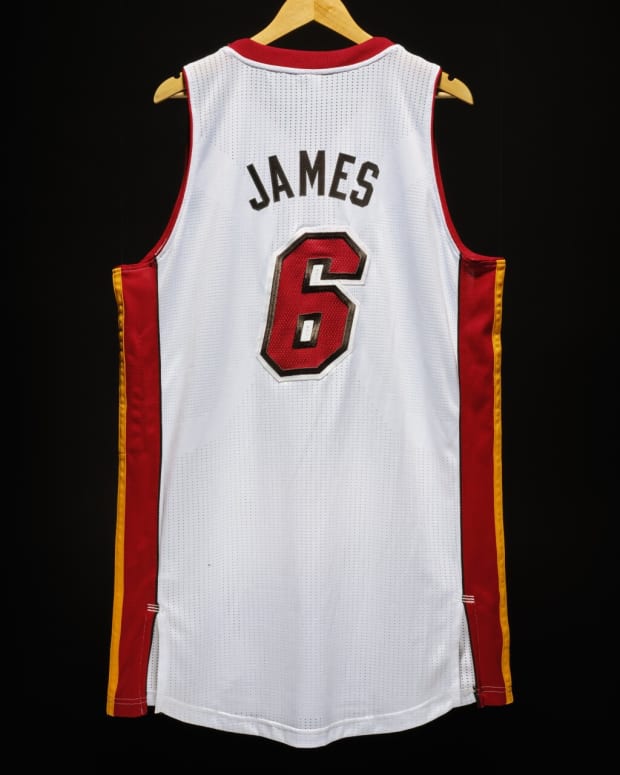 The back of LeBron James' game-worn jersey from Game 7 of the 2013 NBA Finals.