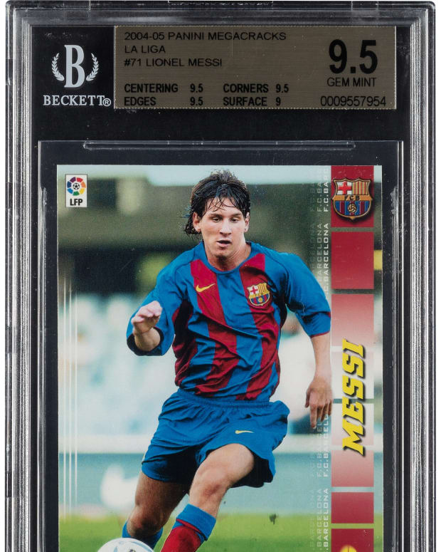 2004 Panini Megacracks Lionel Messi rookie card.
