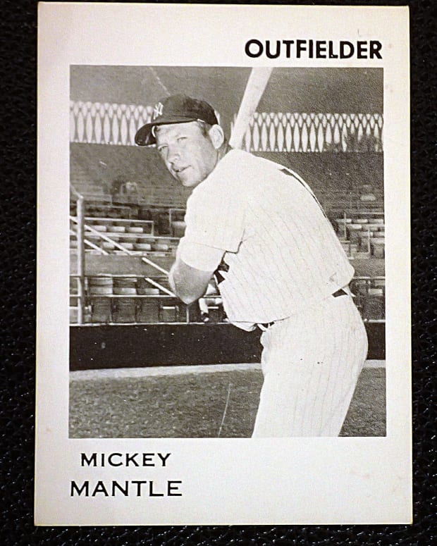 Mickey Mantle card from a 1974 Triple-A Syracuse Chiefs team set.