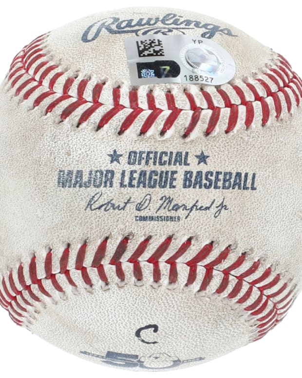 The baseball that Aaron Judge hit for his record 62nd home run.