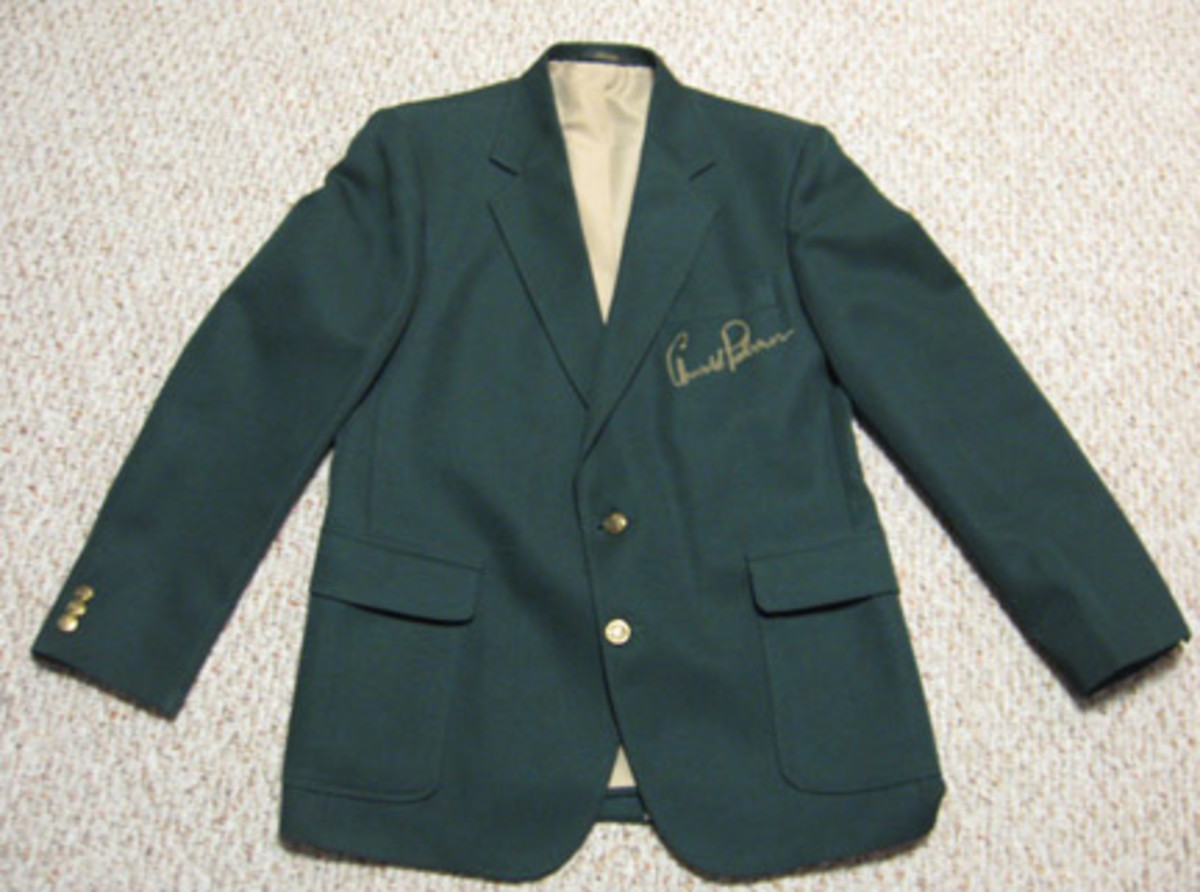 Arnold Palmer signed a green jacket sent to the Masters Locker Room.