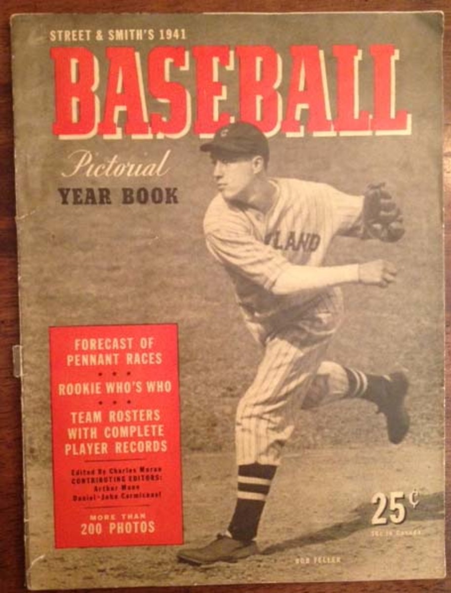 The first baseball yearbook produced by Street & Smith’s featured the young fireballer Bob Feller on the cover, running 98 pages and offering preseason previews and predictions, something lacking in most other baseball publications of the time. 