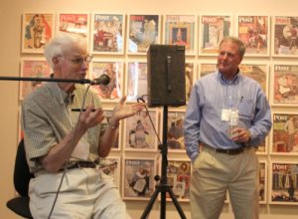 James “Buddy” Edgerton and his son, Jim Jr., discuss their friendship with Norman Rockwell during an event at the Norman Rockwell Museum in Stockbridge, Mass. The elder Edgerton grew up next to Rockwell in West Arlington, Vermont, where the artist had a studio before moving to Stockbridge. Both men were used as models in some of Rockwell’s paintings. (Photo courtesy of Norman Rockwell Museum.)