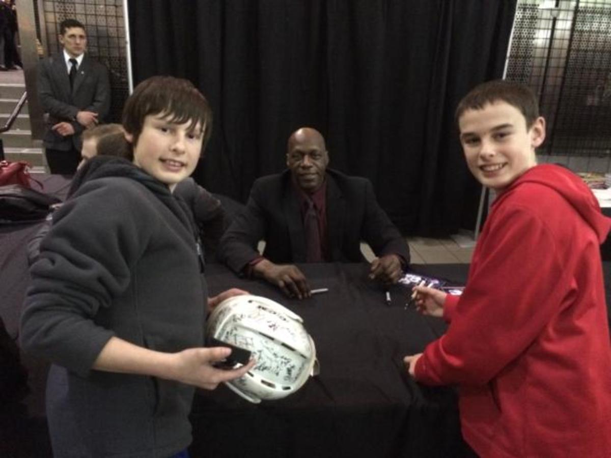 As a 10-year-old boy, the author met Val James after he was tossed out of a game. More than 30 years later, the author’s kids met the hockey pioneer at a book signing. 