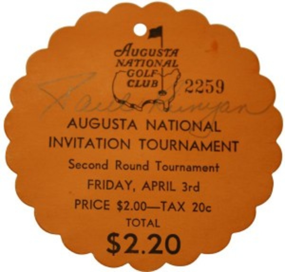 1936 Masters badge. This will be joined by a 1936 program/pairings sheet that has never come to auction.