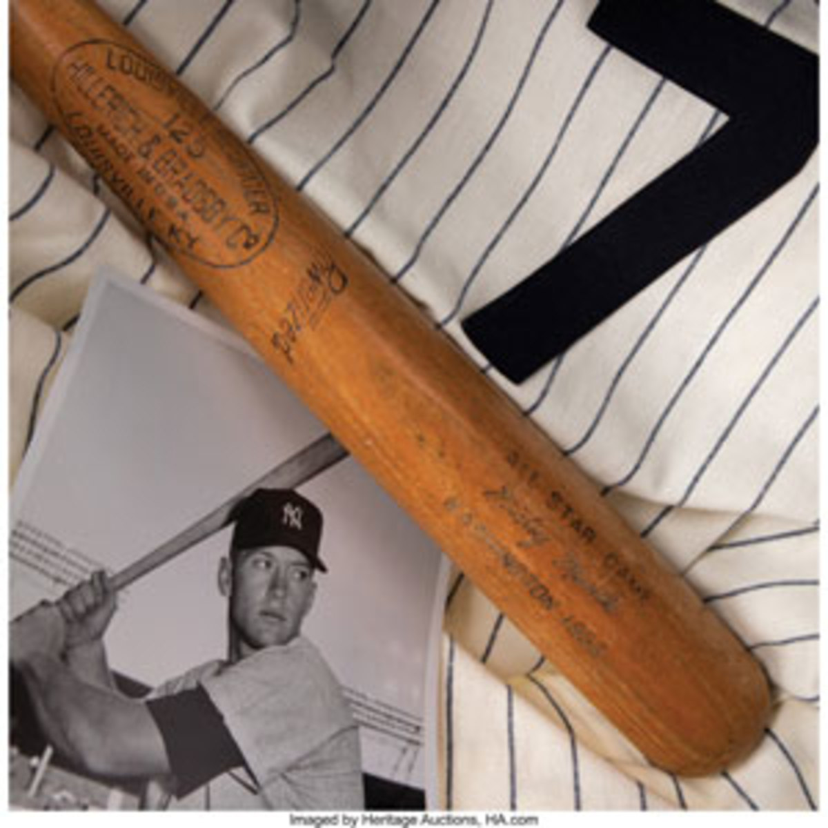  A 1956 Mickey Mantle All-Star Game-used bat, PSA/DNA GU 9.5., sold for $384,000.