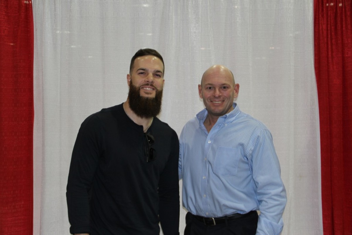 Dallas Keuchel, left, poses with the author during the Tristar Collector’s Show in Houston in February. 