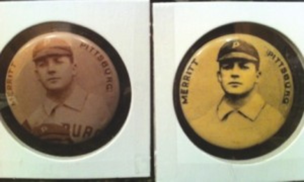 The combination of two collections led to this Bill Merritt variation. The pin on the left is taken from the 1896 Pittsburg team photo (see below), with Jake Beckley making an appearance at the bottom. This helps reinforce the origin of this set to 1896 and not 1898 as previously thought.