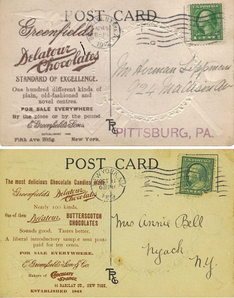  Greenfield's advertisements printed on The Rose Company Postcards.