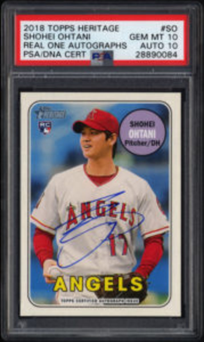  The 2018 Topps Heritage Real One Autographs #SO Shohei Ohtani was among the hottest cards in the hobby this year. (Image courtesy PSA)