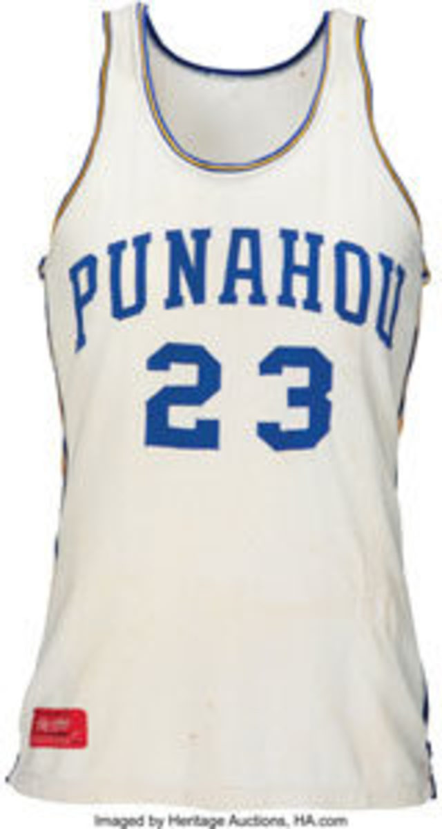  Former President Barack Obama’s game-worn high school basketball jersey from the 1978-79 season was the most-watched item of the auction and sold for $120,000.
