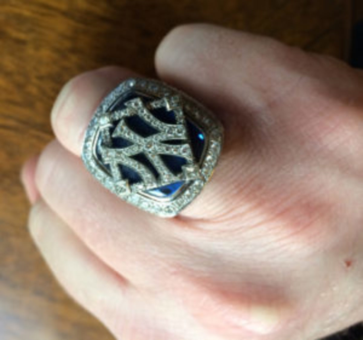  Dana Cavalea displays the World Series championship ring the New York Yankees gave him after the Yankees won the 2009 World Series. (Paul Post Photo)