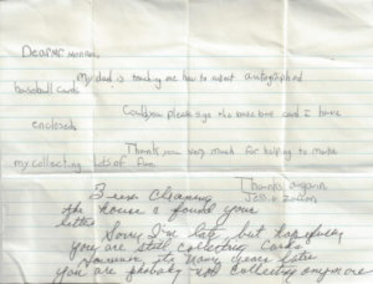  The letter that Jessie Zaccaro originally sent to Zack Monroe 27 years ago. Monroe recently returned the letter with two autographed baseball cards. He wrote a short note at the bottom of the letter.