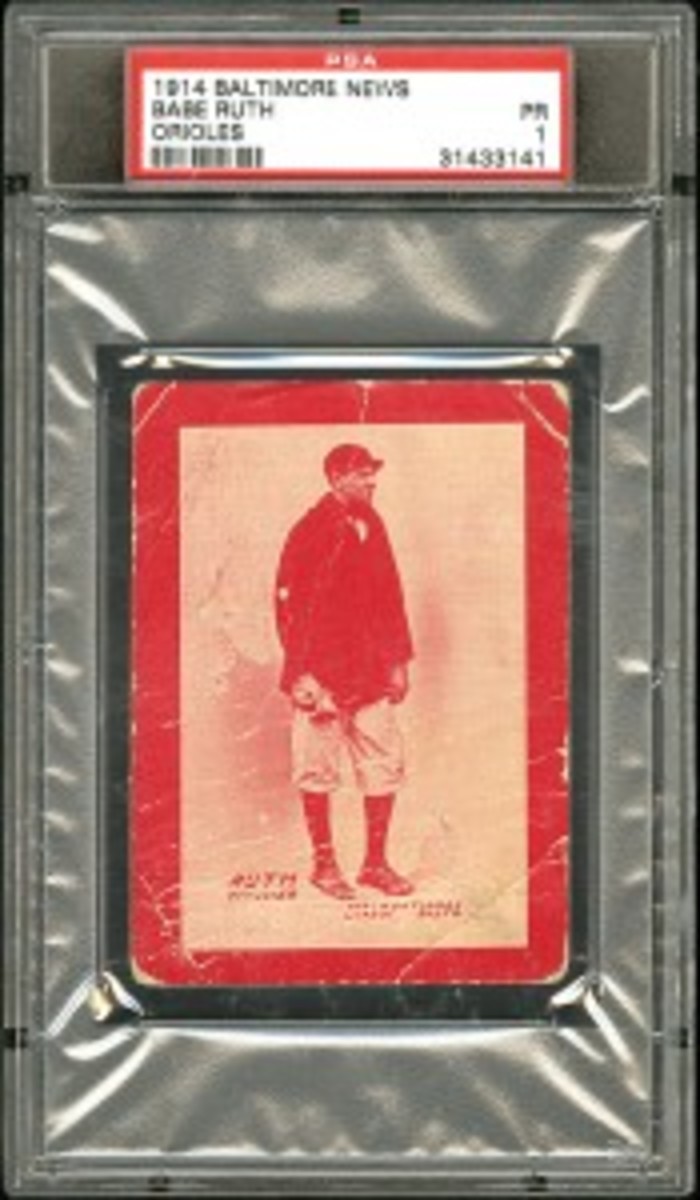 1914 Baltimore News Babe Ruth - Rookie Card (res. $100,000; est. $200,000+) sold for an astounding $450,300.