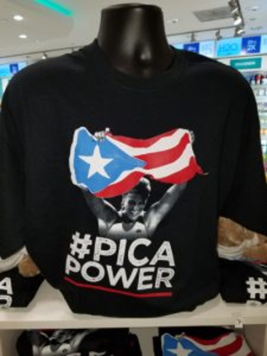 Shirts depicting Puerto Rico's Olympic gold medalist Monica Puig were on sale recently with the motto #PicaPower.