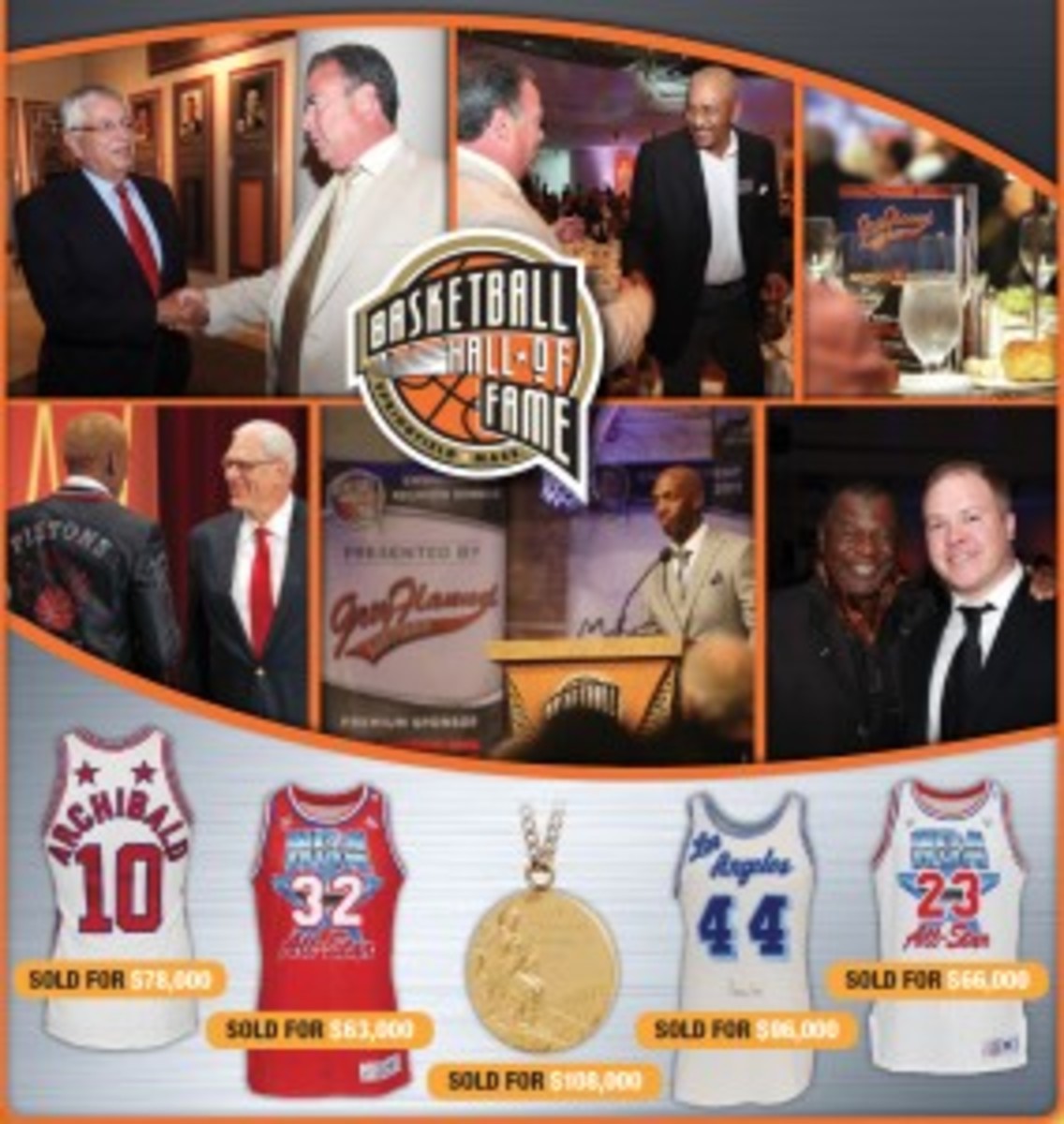  A montage of highlights and memorable moments from past Induction events at the Naismith Memorial Basketball Hall of Fame. Grey Flannel Auctions image.